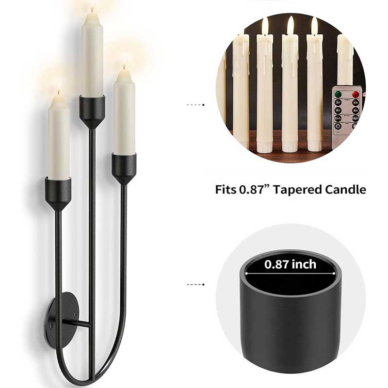 Minimalist Wrought Iron Wall Sconce Candle Holder ,Three-lights Color:Black 1