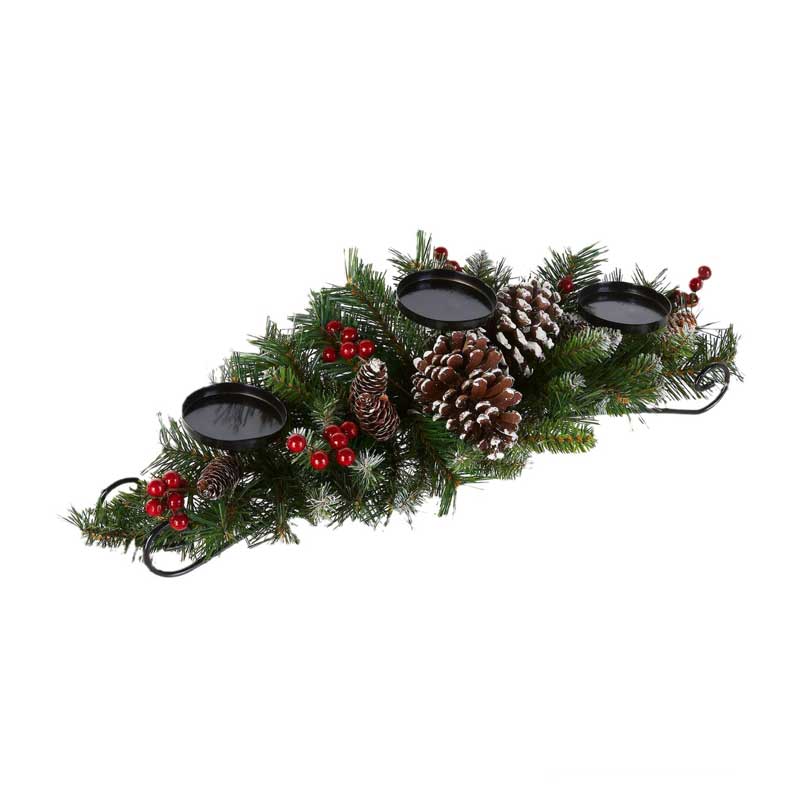 Christmas Pine Cone & Berry Iron Candlestick