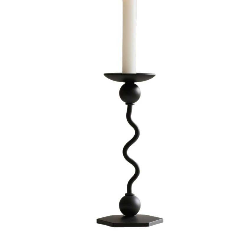 Black Minimalist Wavy Iron Candlestick