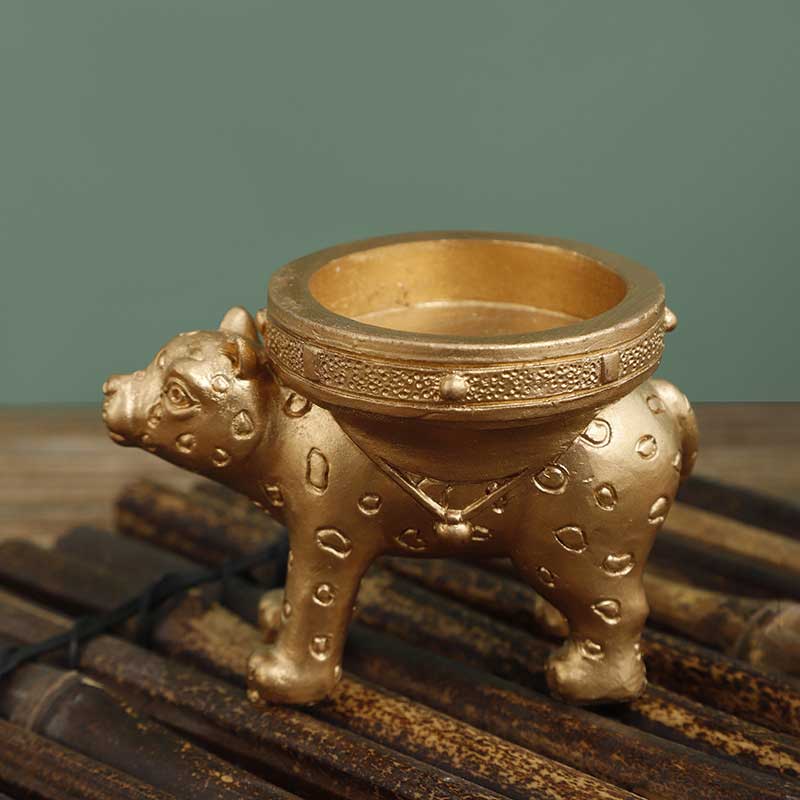 Vintage Gold Resin Animal Candle Holder, Elephant/Rhino/Lion Color:Bear;Size:8*5.5*5cm