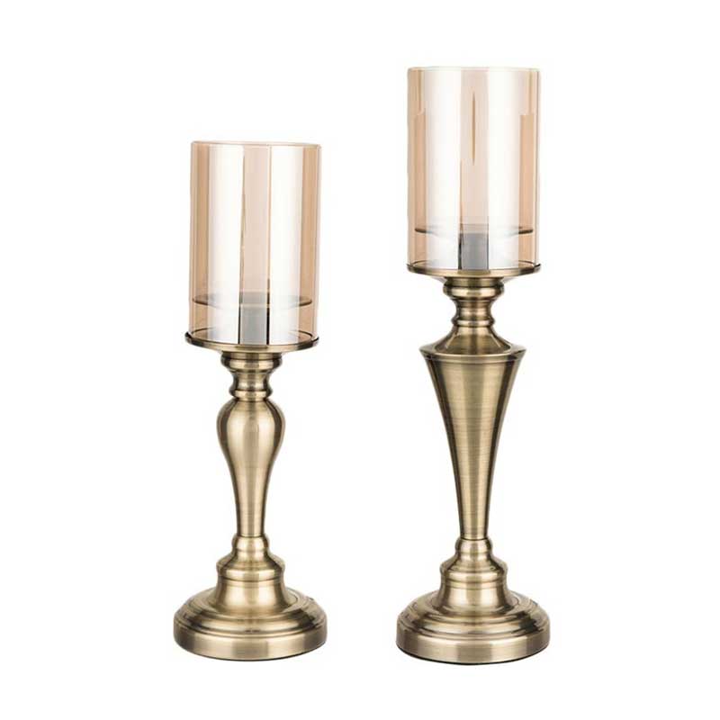 European Vintage Wrought Iron & Glass Candle Holder