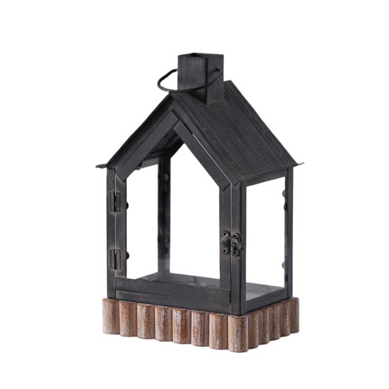 Rustic Farmhouse Iron and Wood Hurricane Lantern