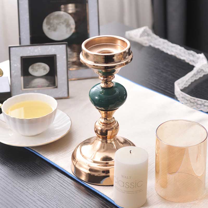 European Light Luxury Metal and Ceramic Candlestick Set of 3, Amber Glass Size: 12*31cm 2