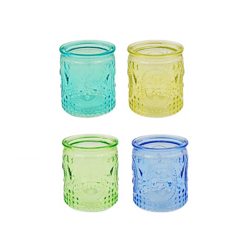 Vintage Embossed Sunburst Glass Votive Candle Holder - Multi-Color Options