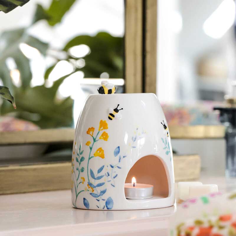 Bee & Floral Ceramic Tealight Candle Holder - Aromatherapy Oil Warmer Color:Floral 2