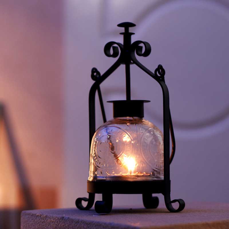 Vintage Wrought Iron and Glass Candle Holder With Handle Color:Black 2