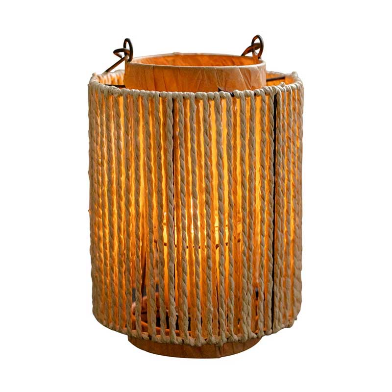 Handmade Rope and Iron Candle Lantern With Metal Handle