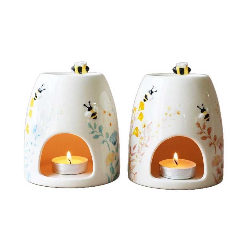 Bee & Floral Ceramic Tealight Candle Holder - Aromatherapy Oil Warmer