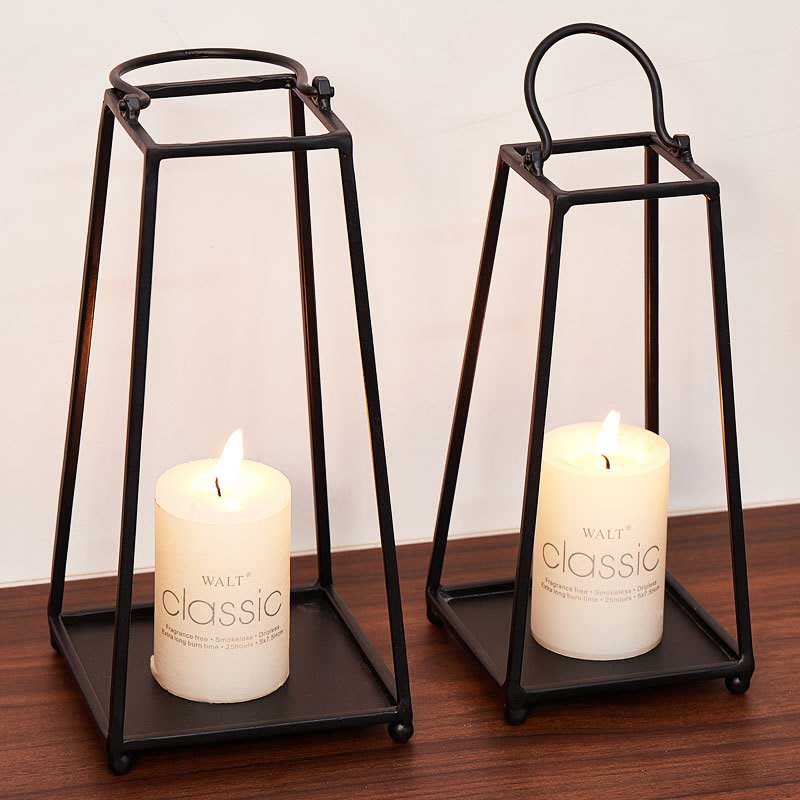open framework square base candle holder Color:Black1 1