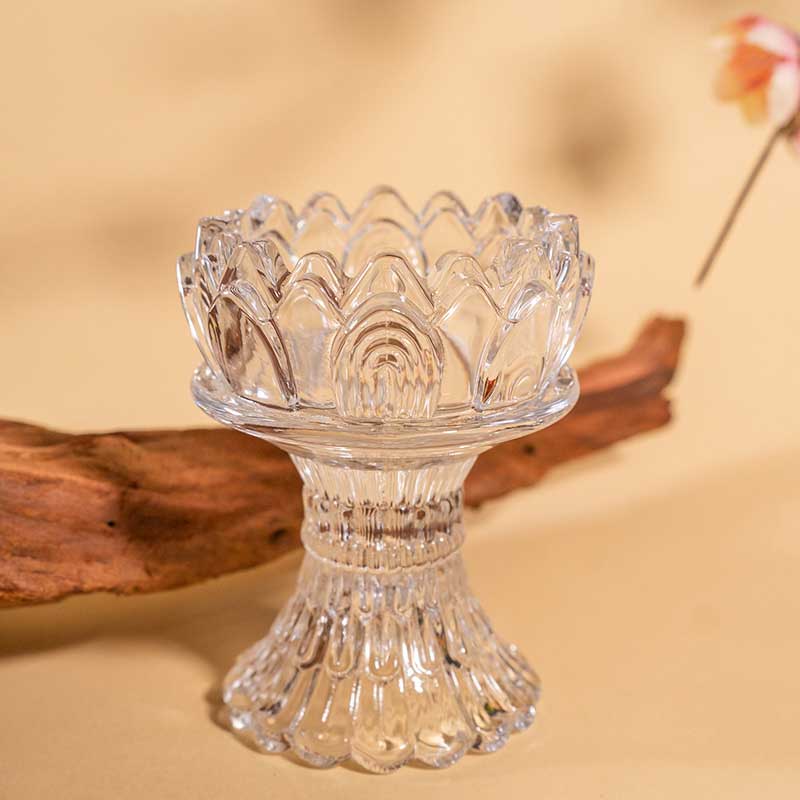 Glass Tall Stem Lotus Candle Holder Color:Orange 5