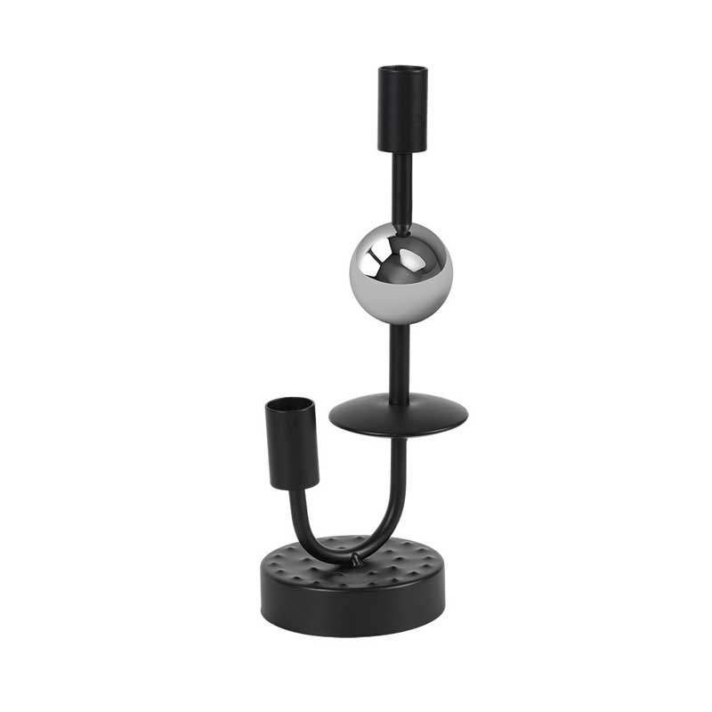 Modern Minimalist Metal Candlestick Holder Silver Sphere, 2 Arms