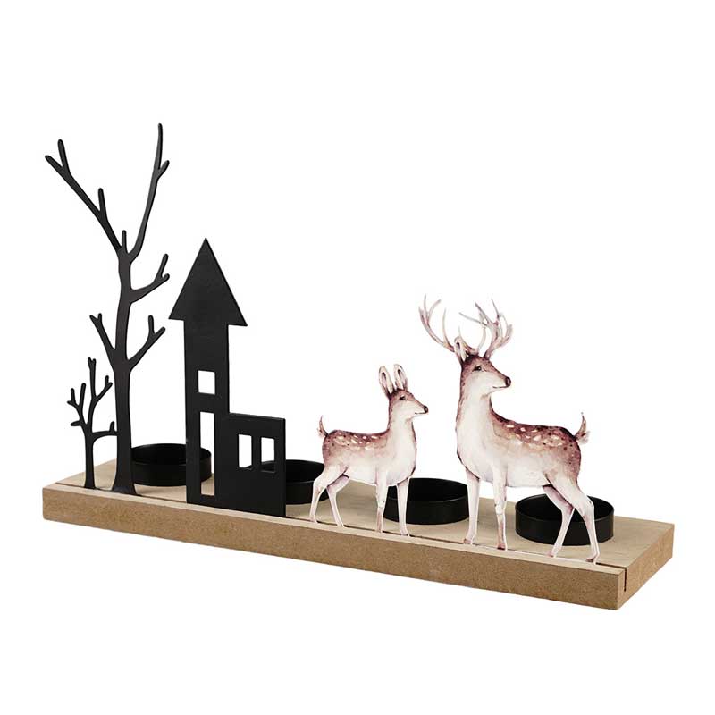 Creative Wooden Base Iron Candle Holder Series (Christmas Deer / Text Styles)