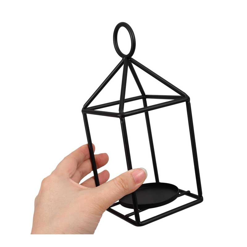 Minimalist Geometric Iron Lantern Candle Holder (Gold / Black) Color:Black 2