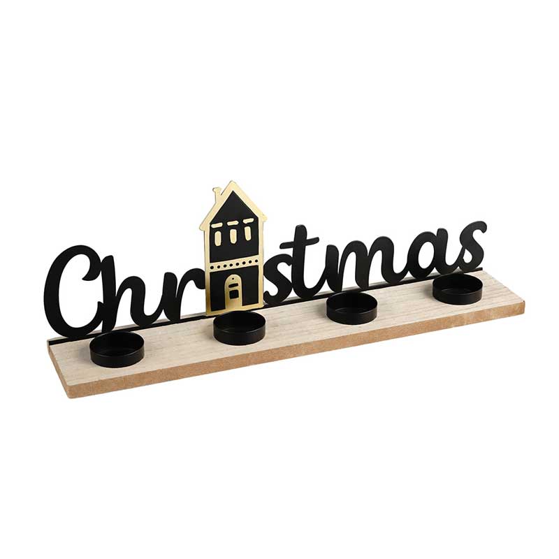 Creative Wooden Base Iron Candle Holder Series (Christmas Deer / Text Styles) Christmas 1