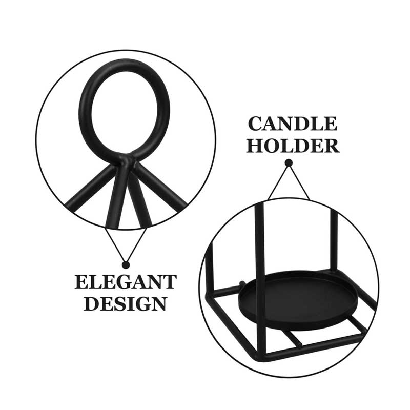 Minimalist Geometric Iron Lantern Candle Holder (Gold / Black) Color:Black 1