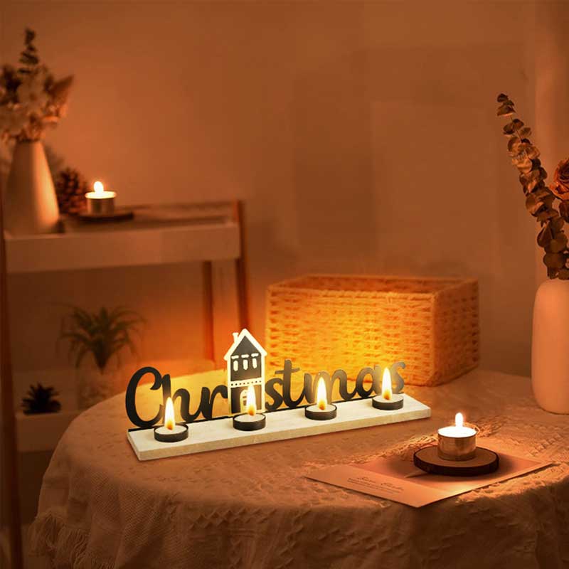Creative Wooden Base Iron Candle Holder Series (Christmas Deer / Text Styles) Color:Christmas 1 2
