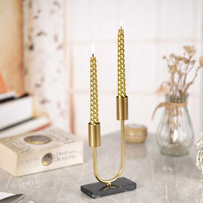 Dual-Head U-Shaped Iron Candle Holder with Marble Base Color:Golden 1