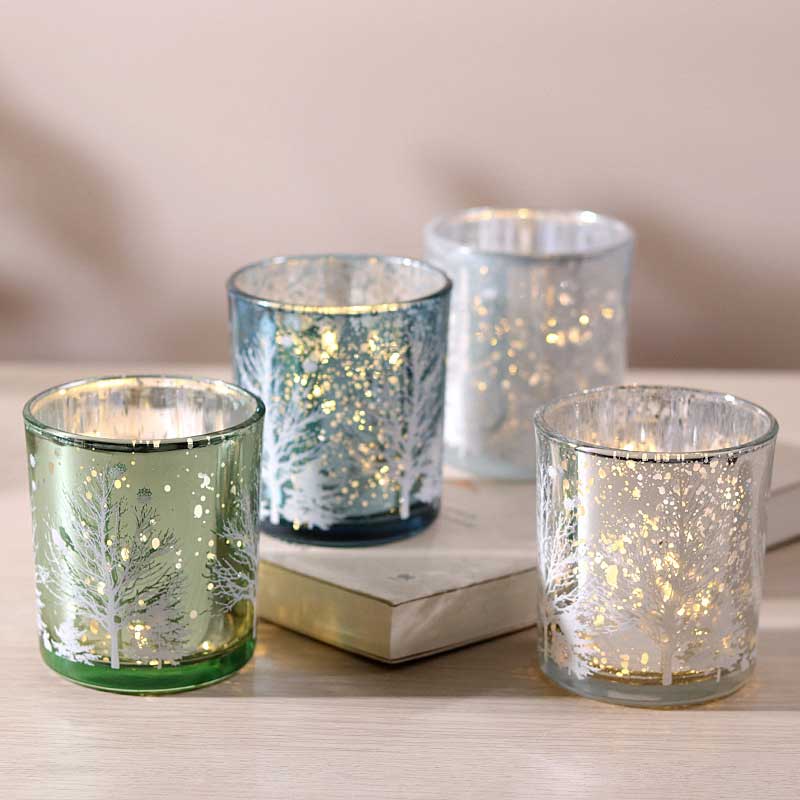 Christmas Forest Multi-Colored Plated Glass Candle Holder Color:Green 1