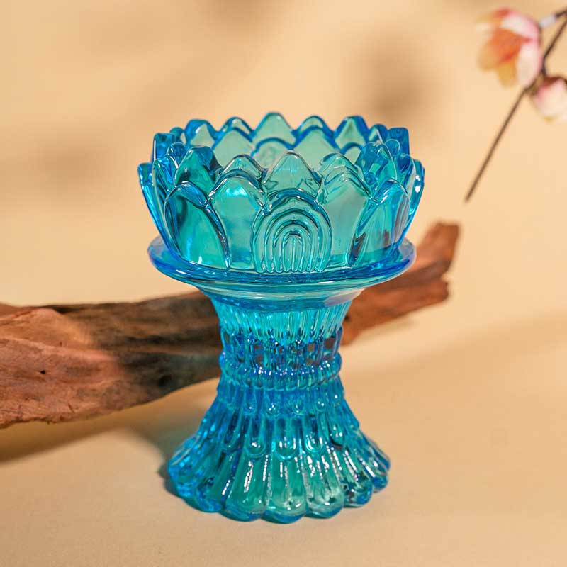 Glass Tall Stem Lotus Candle Holder Color:Orange 3
