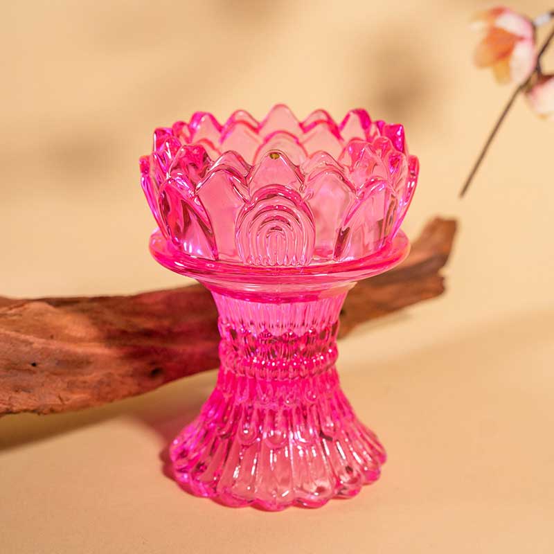 Glass Tall Stem Lotus Candle Holder Color:Orange 4