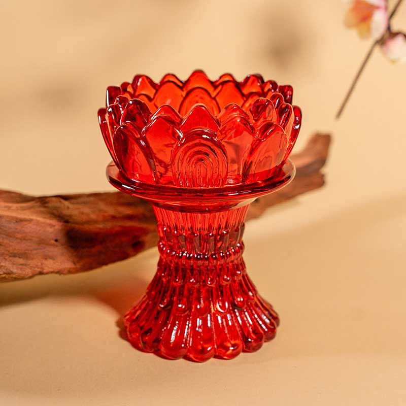 Glass Tall Stem Lotus Candle Holder Color:Orange 7