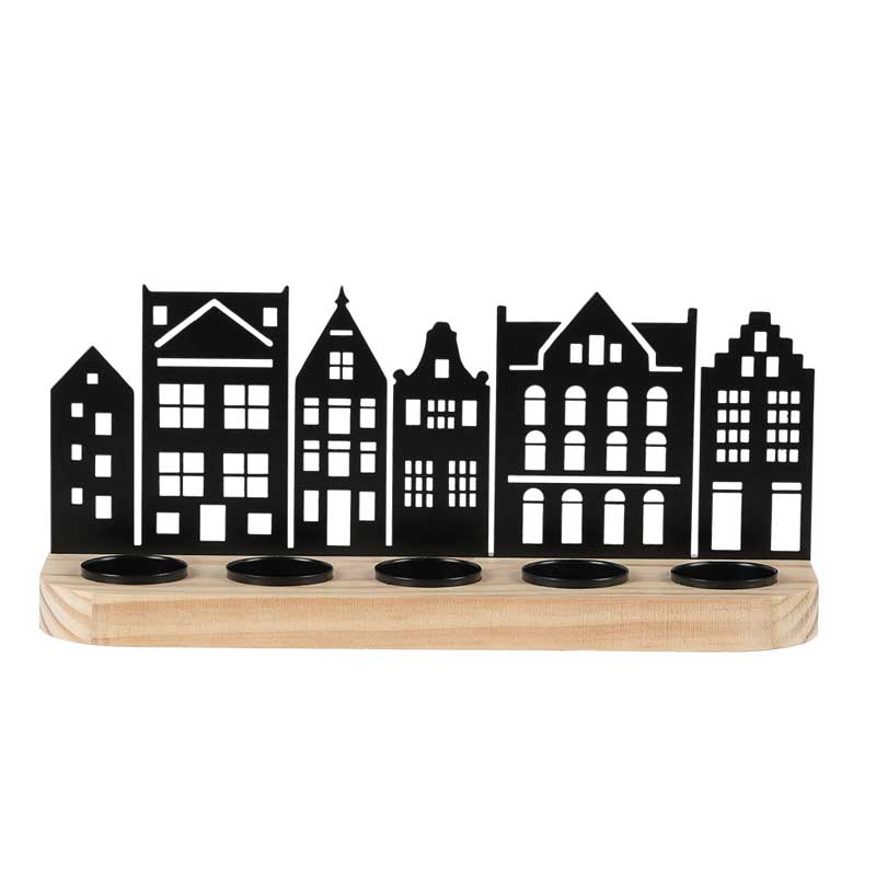 Amsterdam Cityscape Silhouette Wooden Candlestick - Iron Art Tabletop Decor