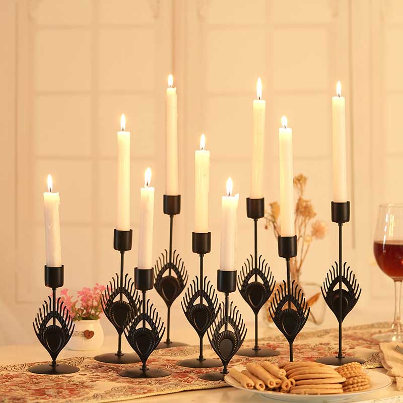 Peacock Feather-Shaped Iron Candle Holder (Set of 3) Size:7*7*14cm 1