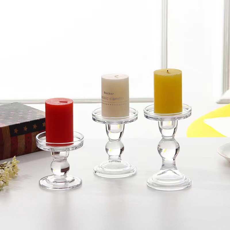 Pedestal-style Transparent Glass Candle Holder Set Size:8*8.5*8.8cm 1