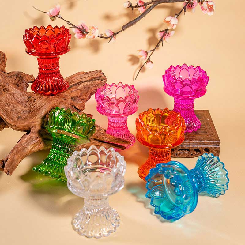 Glass Tall Stem Lotus Candle Holder Color:Orange 6