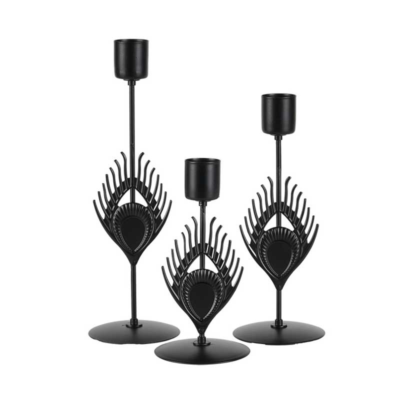 Peacock Feather-Shaped Iron Candle Holder (Set of 3)