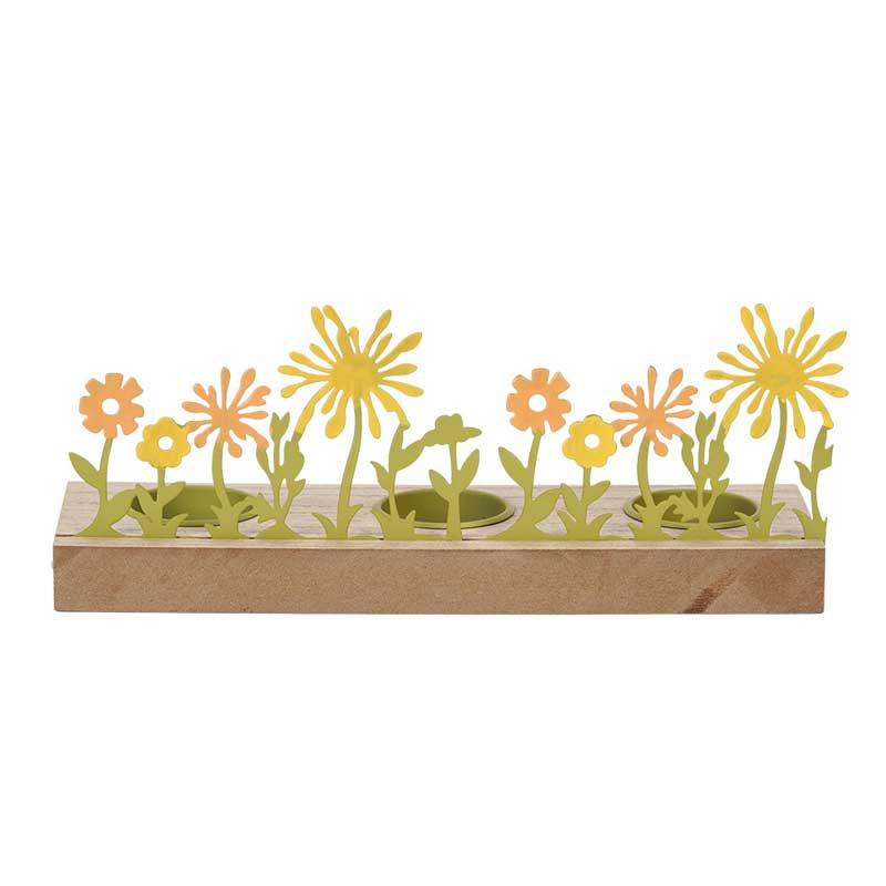 Wooden & Metal Flower Shadow Candlestick Holder