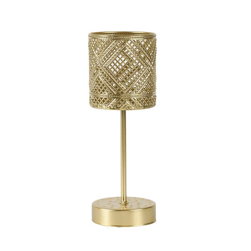 Gold Iron Hollow-Out Tabletop Candlestick,Tall Stem Design Golden 1