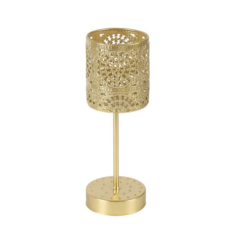 Gold Iron Hollow-Out Tabletop Candlestick,Tall Stem Design Golden 2