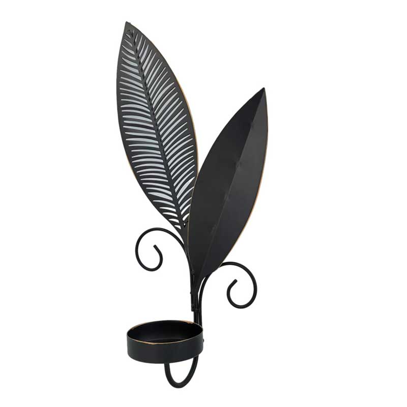Black Retro Iron Leaf Wall Sconce Candlestick Color:Black 4