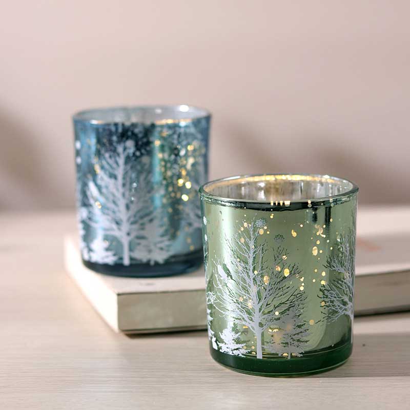 Christmas Forest Multi-Colored Plated Glass Candle Holder Color:Green 2