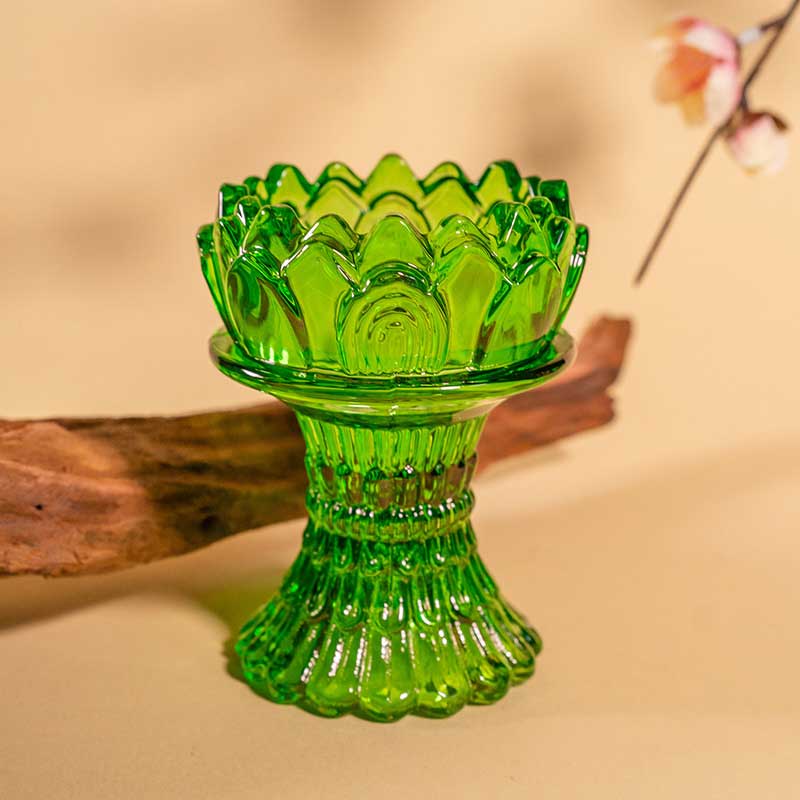 Glass Tall Stem Lotus Candle Holder Color:Orange 2