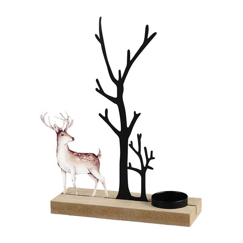 Creative Wooden Base Iron Candle Holder Series (Christmas Deer / Text Styles) Deer 1