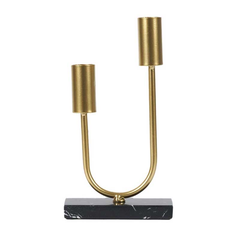 Dual-Head U-Shaped Iron Candle Holder with Marble Base