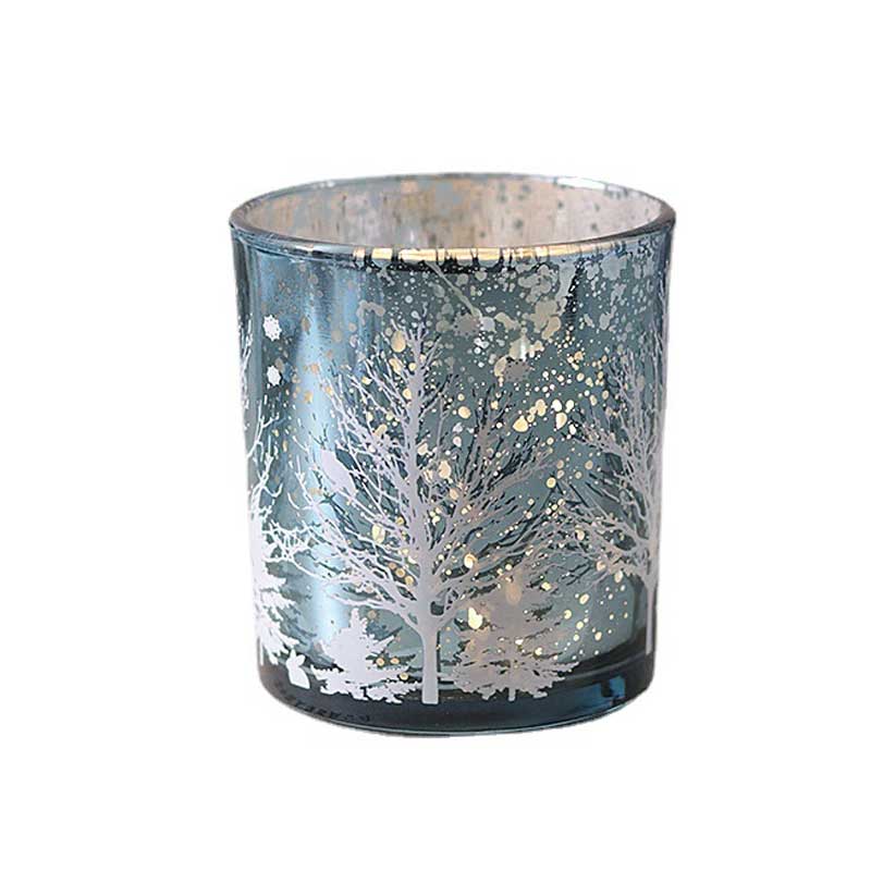 Christmas Forest Multi-Colored Plated Glass Candle Holder Color:Green 3