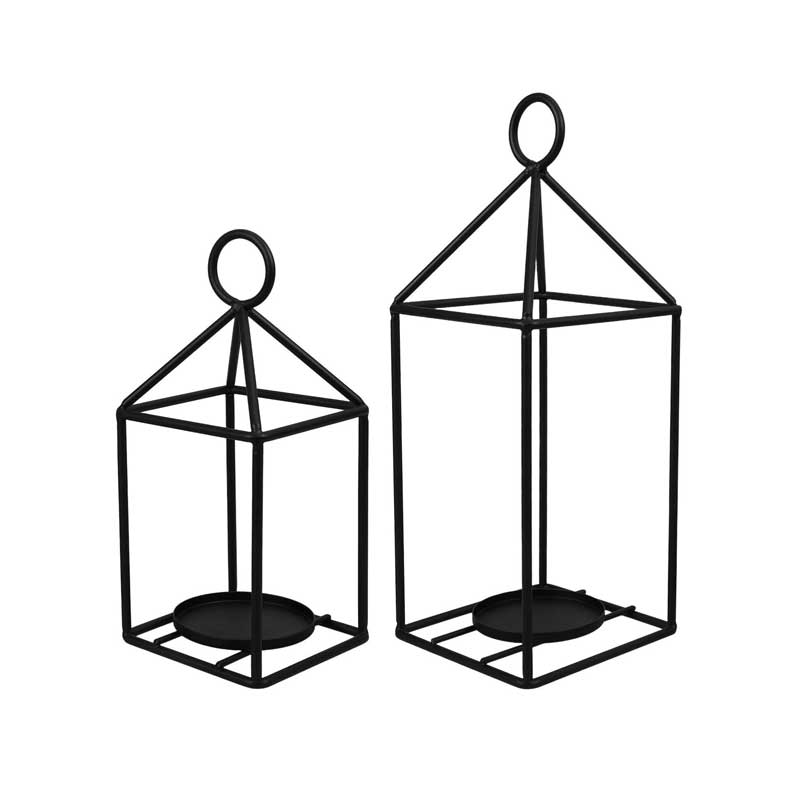 Minimalist Geometric Iron Lantern Candle Holder (Gold / Black)