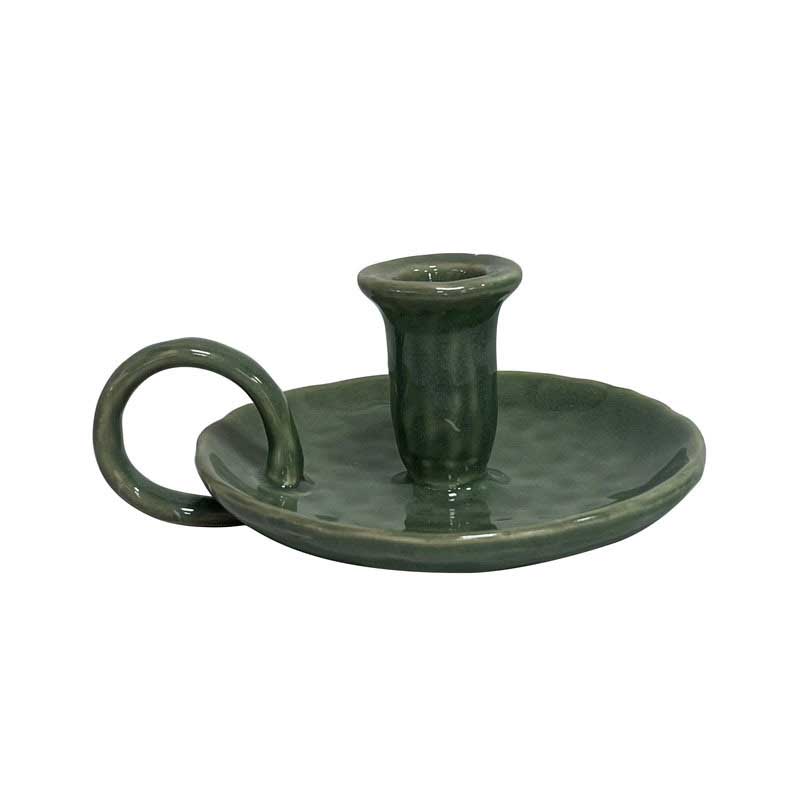 Vintage Wabi-Sabi Sage Green Ceramic Candlestick