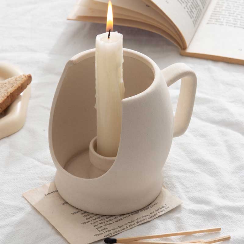 Handmade-Style Cutout Ceramic Mug Candle Holder Color:White 2