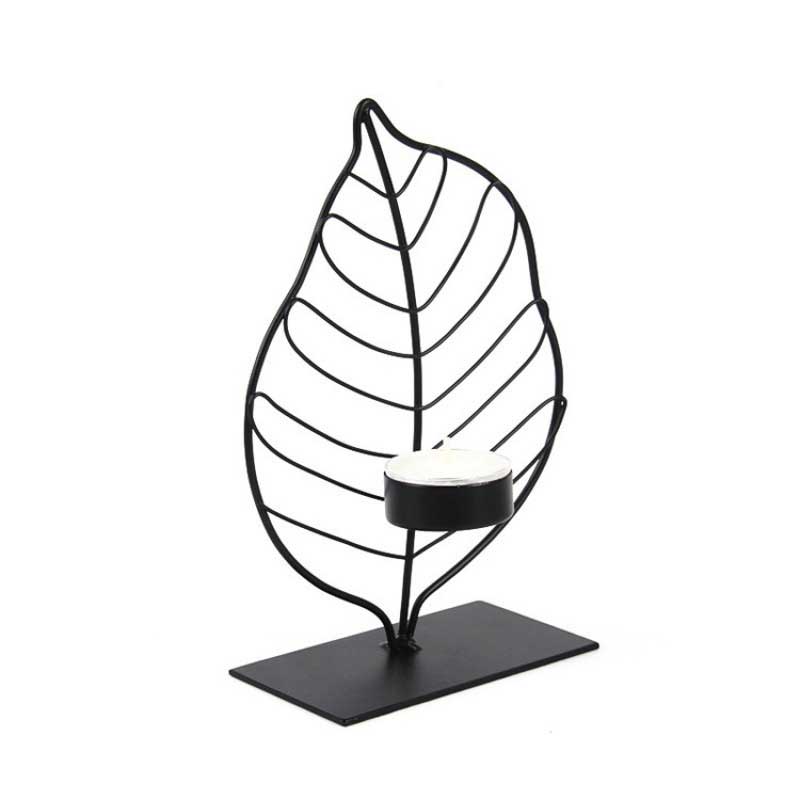 Golden/Black Creative Leaf Wrought Iron Candlestick For Tealight Black