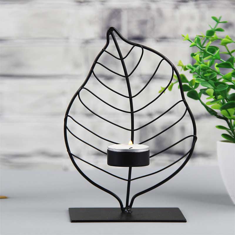 Golden/Black Creative Leaf Wrought Iron Candlestick For Tealight Color:Black 3