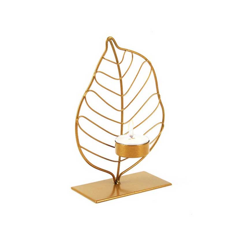Golden/Black Creative Leaf Wrought Iron Candlestick For Tealight Golden