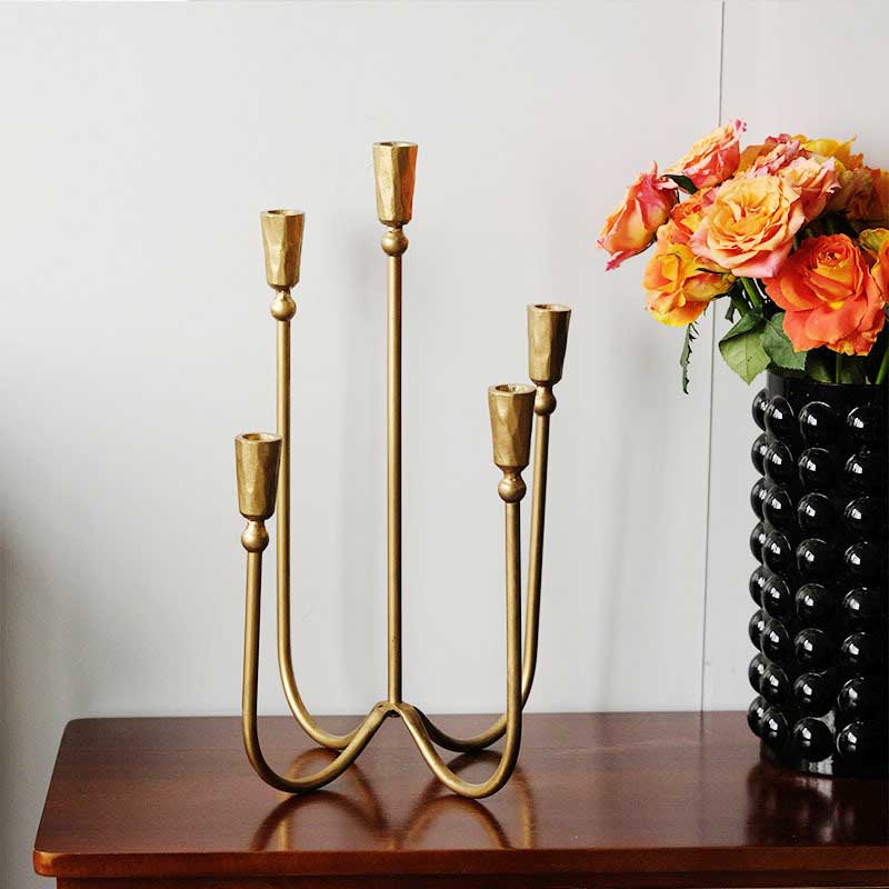 Golden Minimalist 5-Arm Iron Candelabra Style:Style1 2
