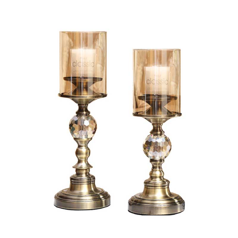 European Crystal Ball Iron & Glass Candle Holder Pair