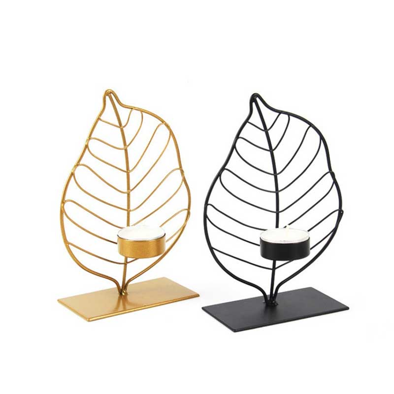 Golden/Black Creative Leaf Wrought Iron Candlestick For Tealight