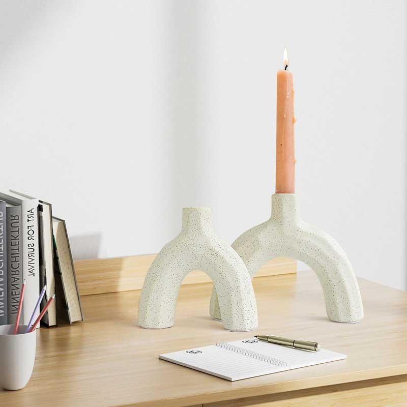 Geometric Arched Ceramic Candle Holder Set Color:Creamy white 1