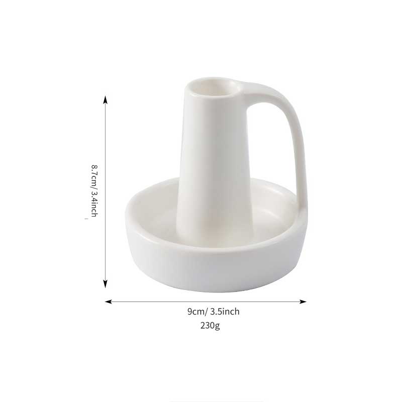 Minimalist Handled Ceramic Candlestick Holder White